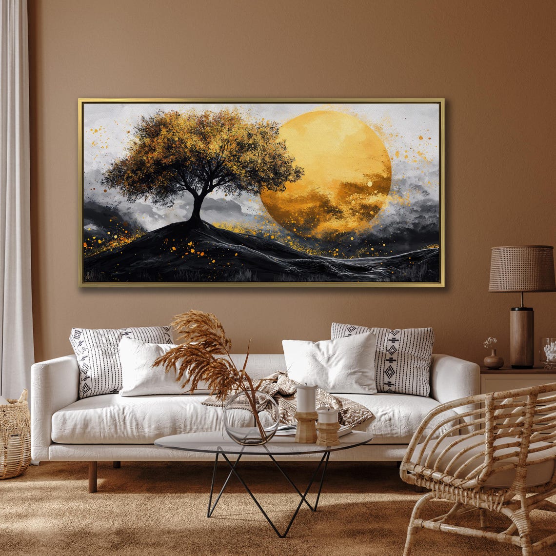 Lone Tree on Dark Hill with Giant Golden Sun Dramatic Art Poster - Image 4