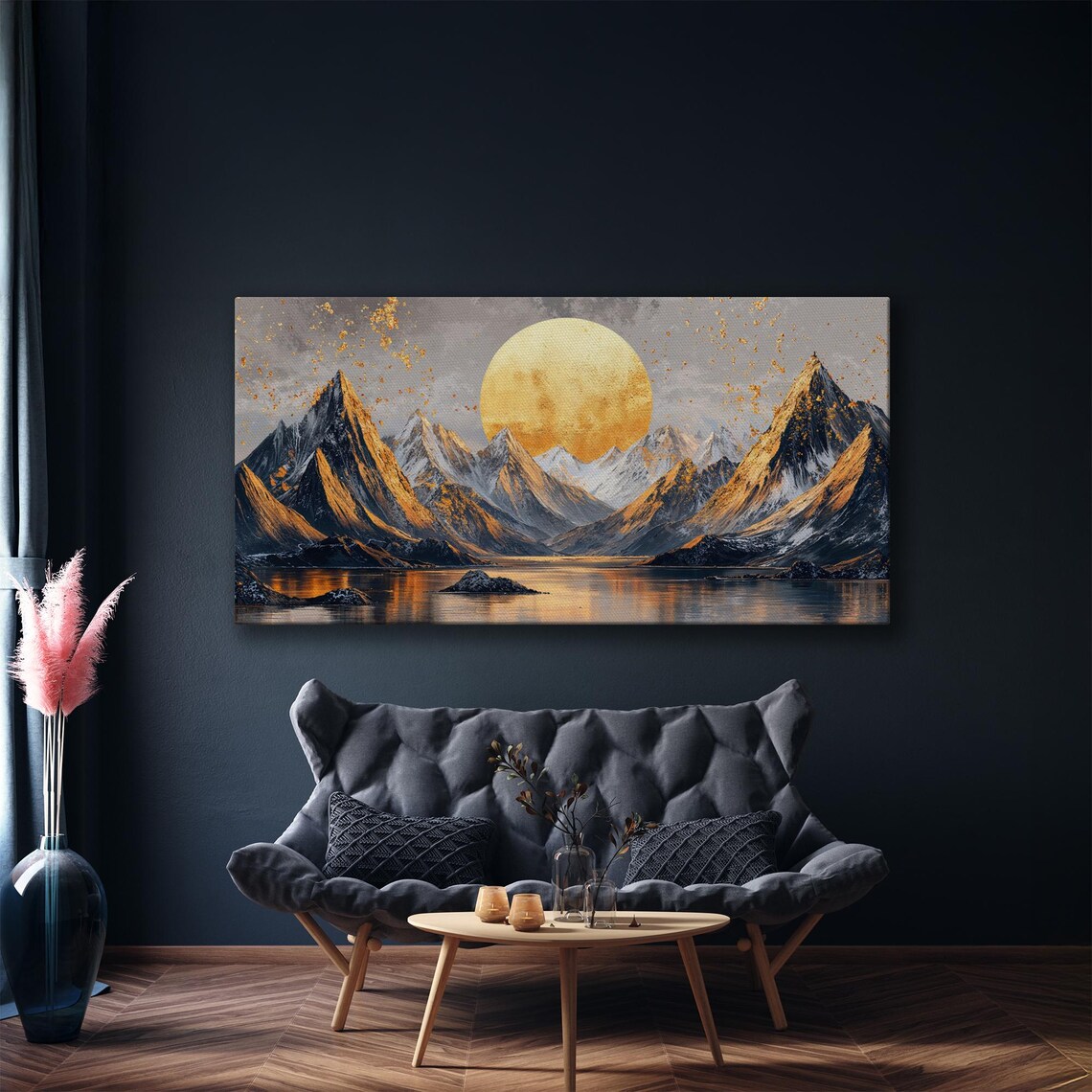 Golden Moonrise Over Jagged Rocky Mountain Peaks By Lake Poster - Image 5