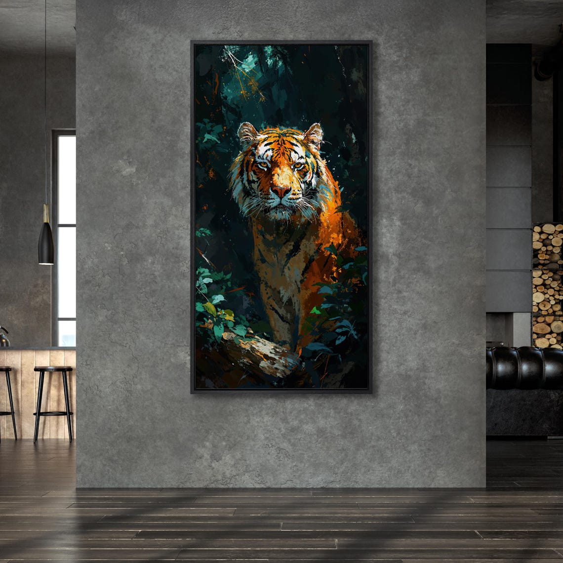 Tiger Emerging From Dark Jungle Orange Foliage Wildlife Wall Art - Image 6