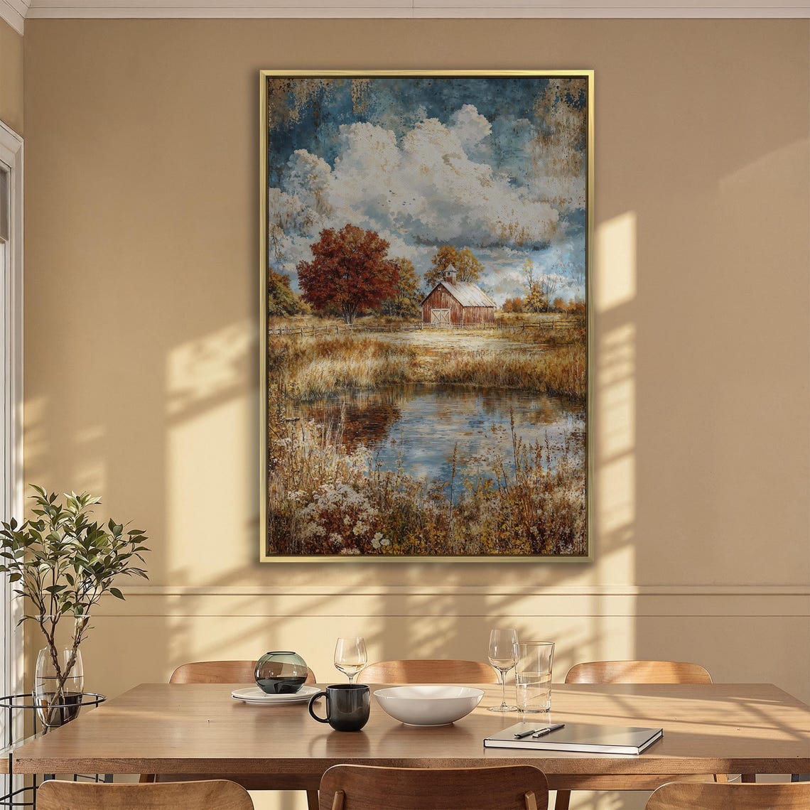 Rustic Red Barn by a Still Pond With Colorful Autumn Trees Poster - Image 2
