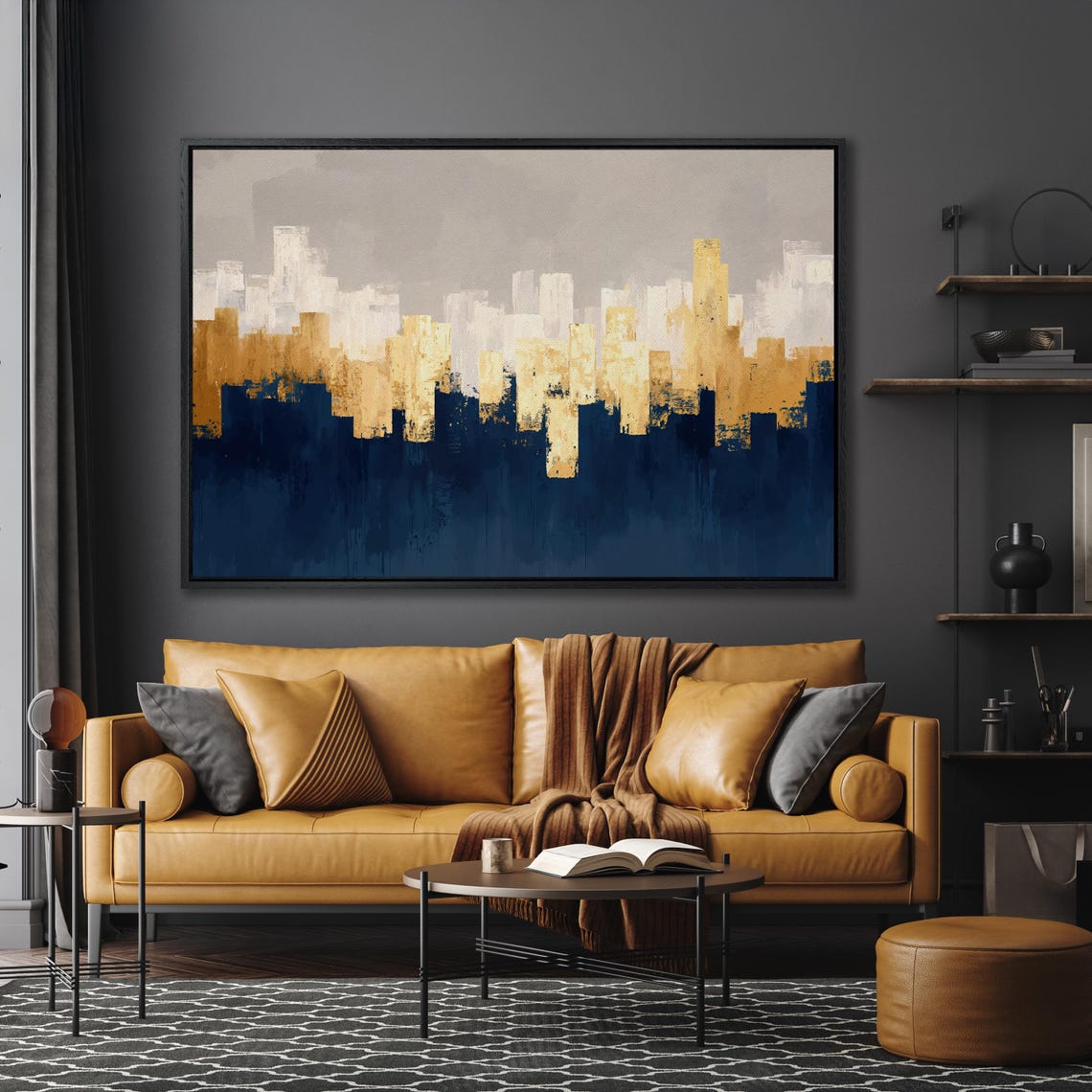 Abstract Gold and Navy City Blocks Skyline Modern Luxury Art Poster - Image 5