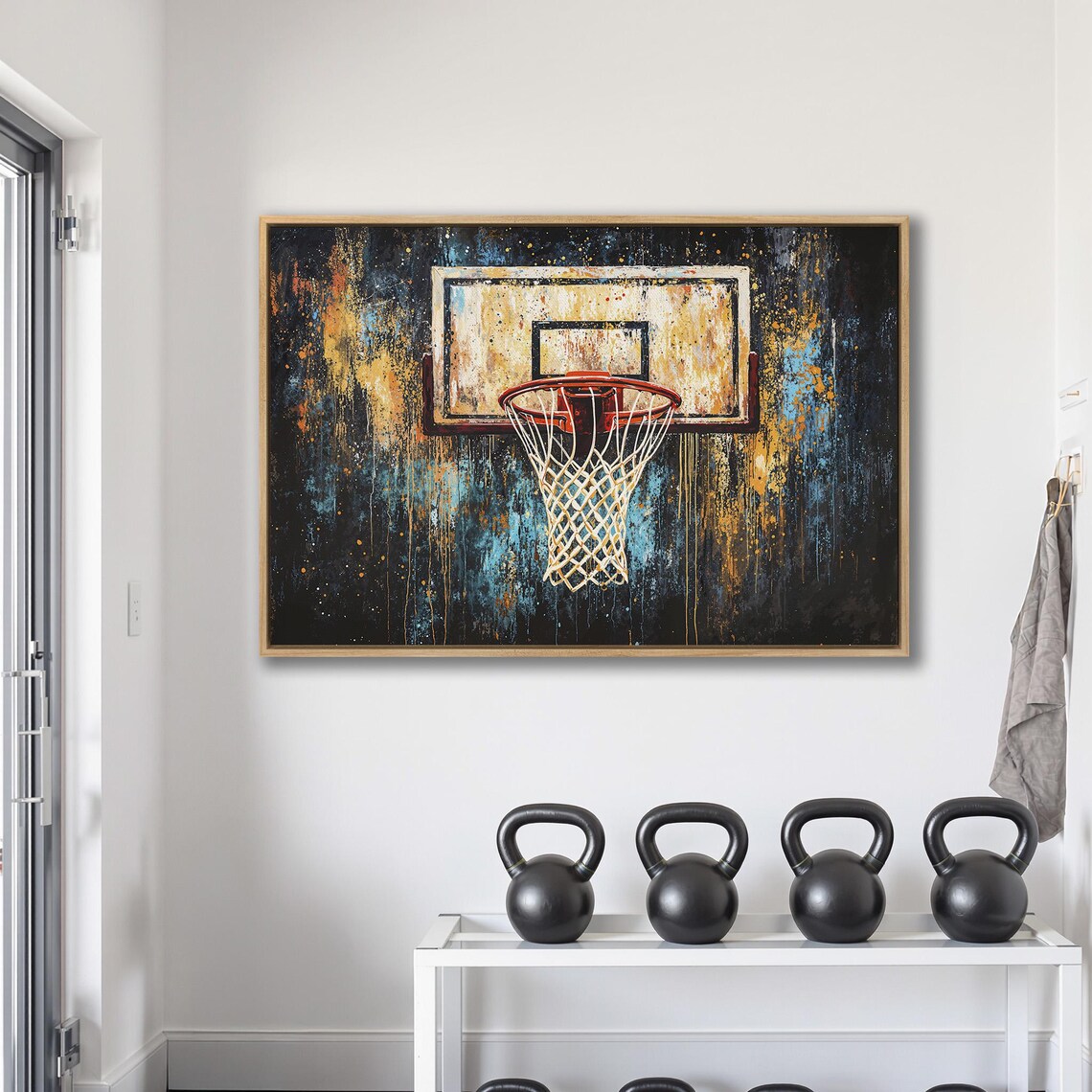 Red Rimmed Basketball Hoop On Orange And Blue Grunge Art Poster - Image 2