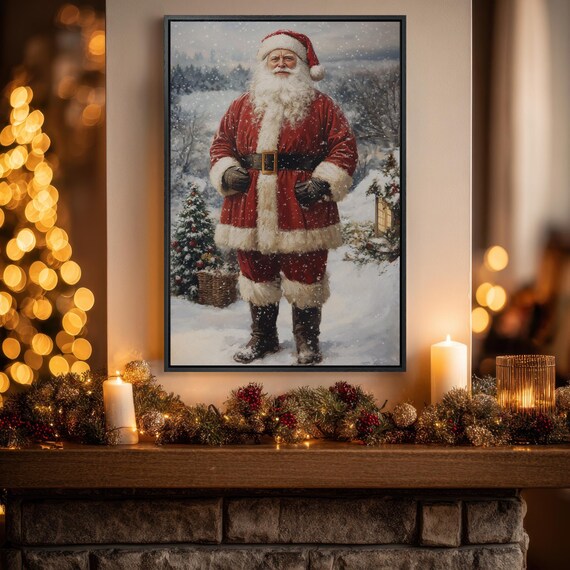 Vintage Santa Claus In Snowy Winter Forest Christmas Wall Art