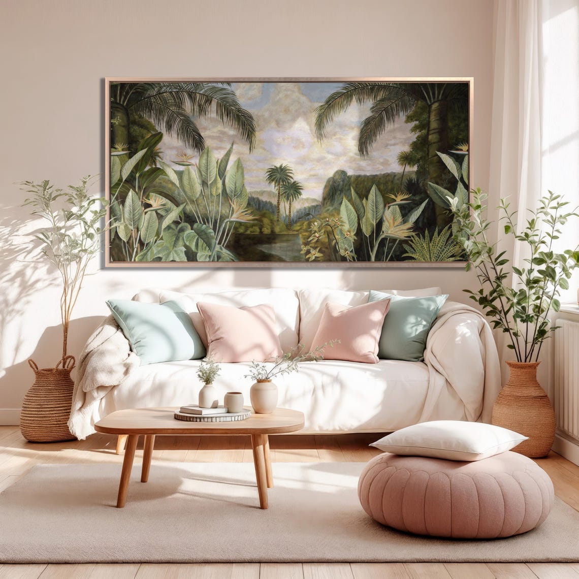 Lush Tropical Jungle Painting Palm Trees River Botanical Poster - Image 2