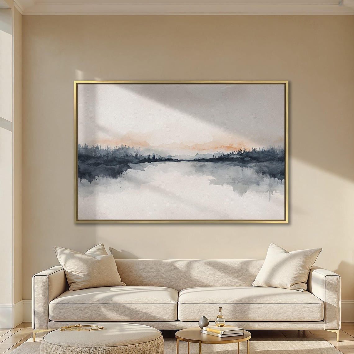 Misty Blue Lake Reflection Watercolor Abstract Landscape Poster - Image 2