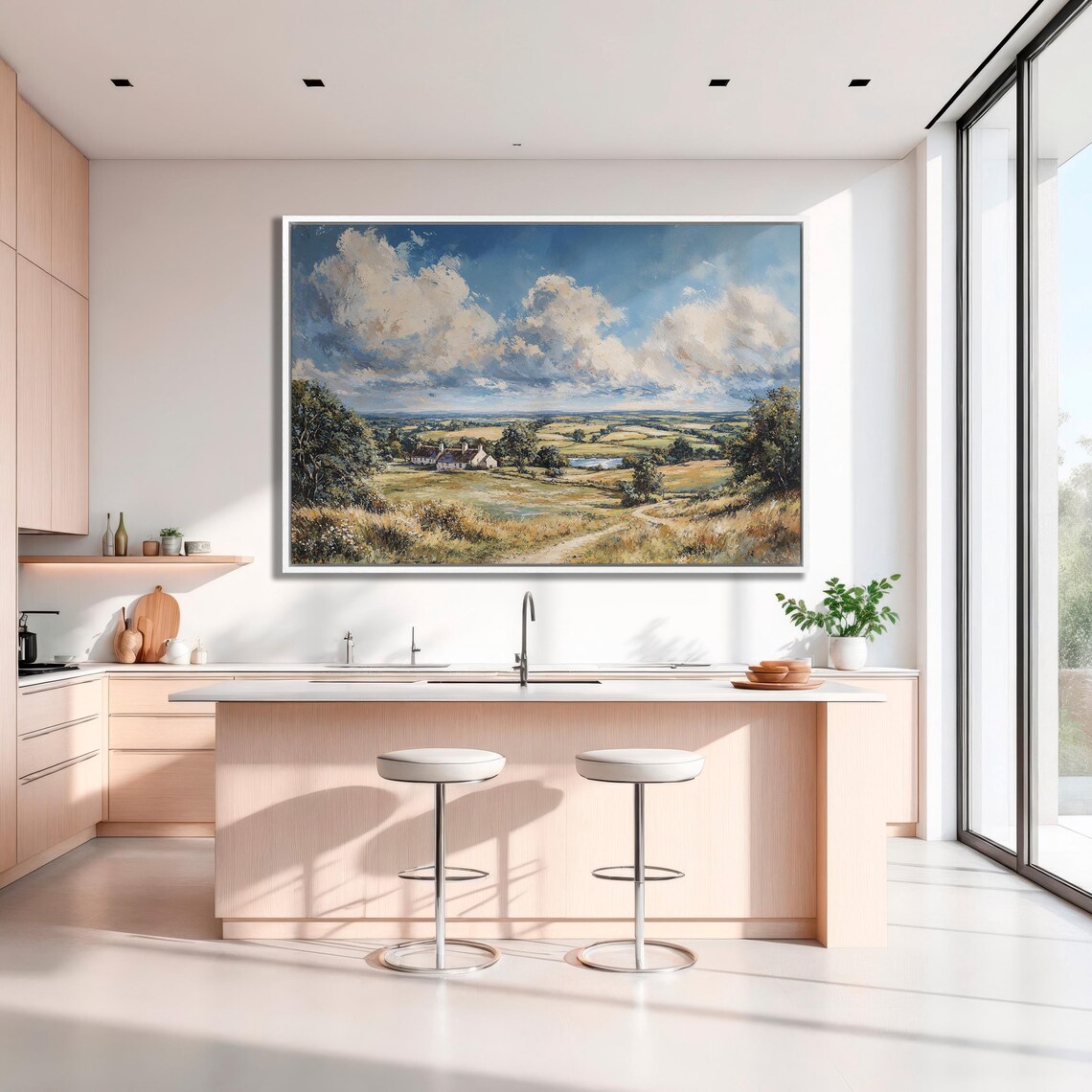 Country Cottage In Rolling Farmland Valley Sunset Landscape Poster - Image 3