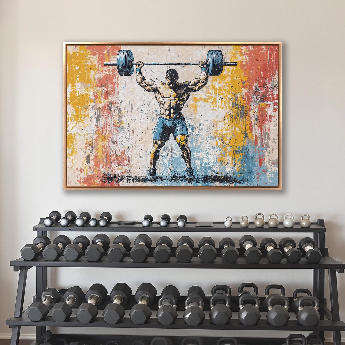 Man Pressing Loaded Barbell Overhead On Distressed Vintage Poster - Image 4