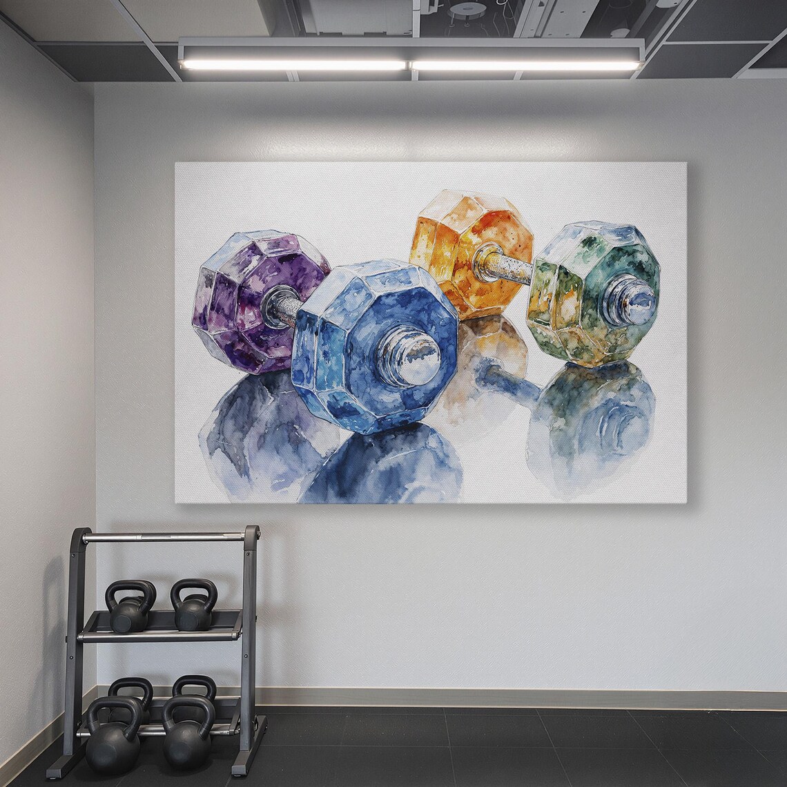 Colorful Watercolor Dumbbells With Soft Reflections Gym Poster - Image 6