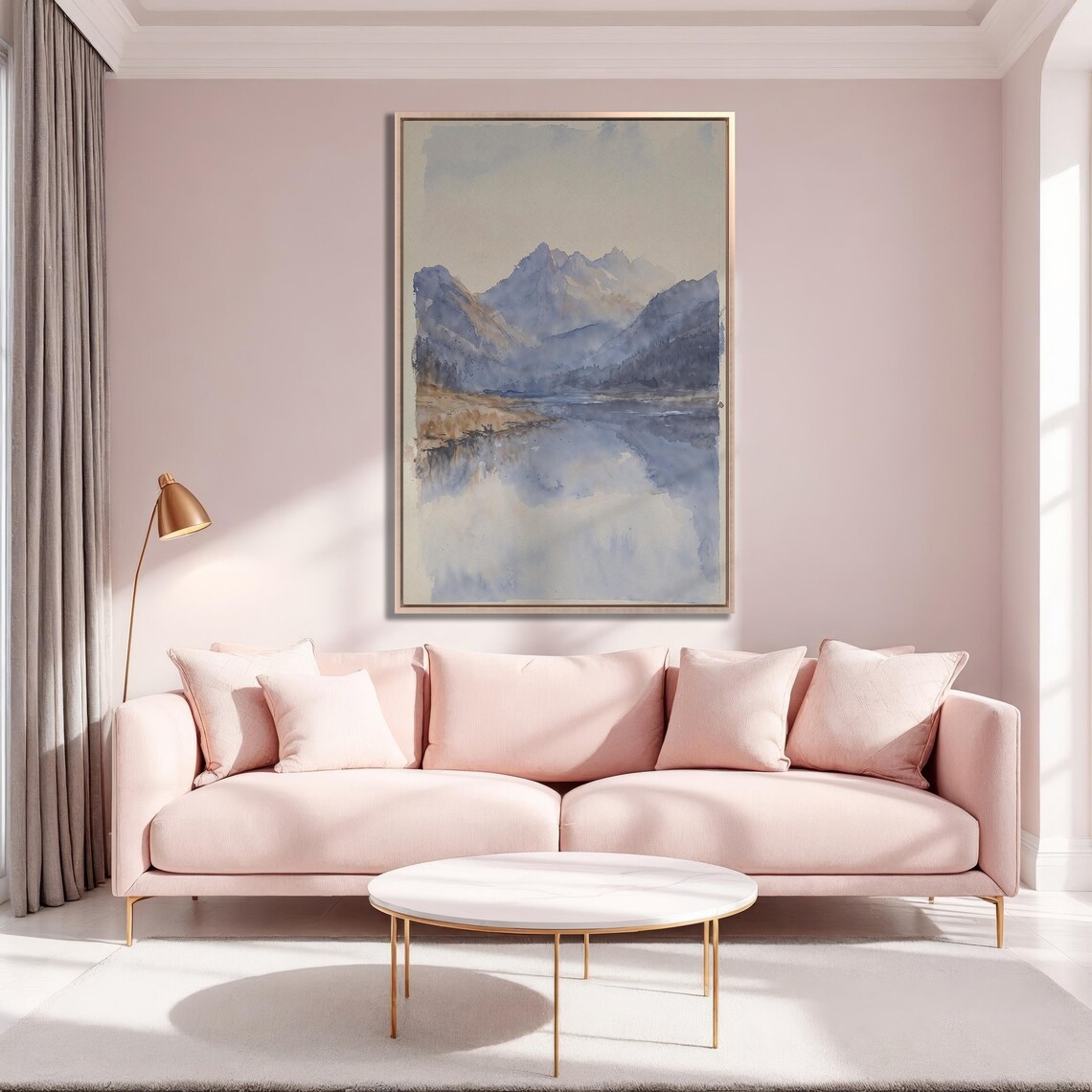 Misty Blue Mountain Lake Reflection Watercolor Landscape Poster - Image 5