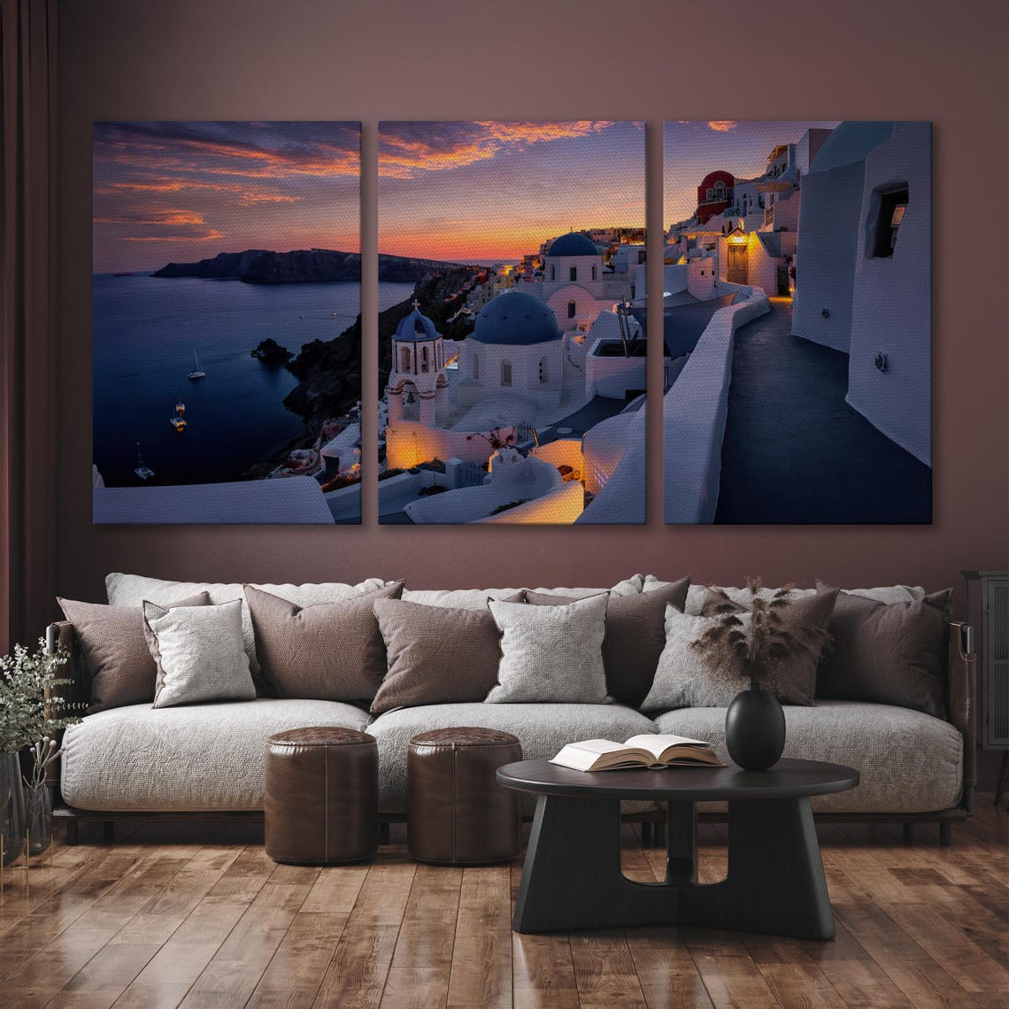 Santorini Sunset Blue Domes Whitewashed Village Greece Wall Art - Image 6