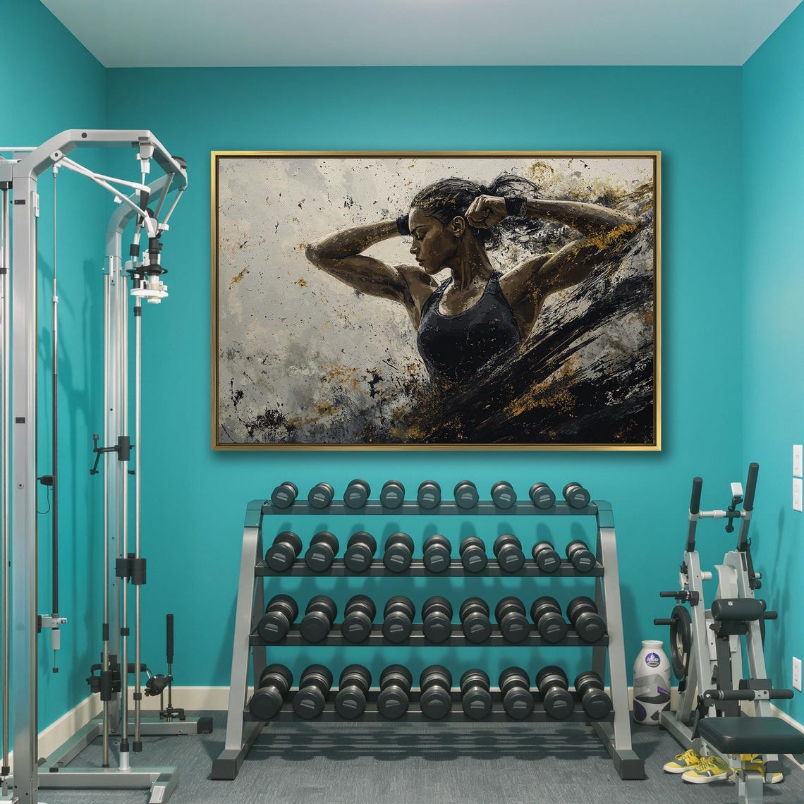 Powerful Woman Framed Empowering Female Athlete Painting Print Motivational Wall Art Home Gym Decor Fitness Poster Ready To Hang - Image 3