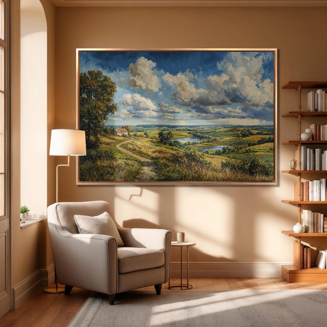 Hillside Cottage Path Overlooking Valley Lake Landscape Poster - Image 6