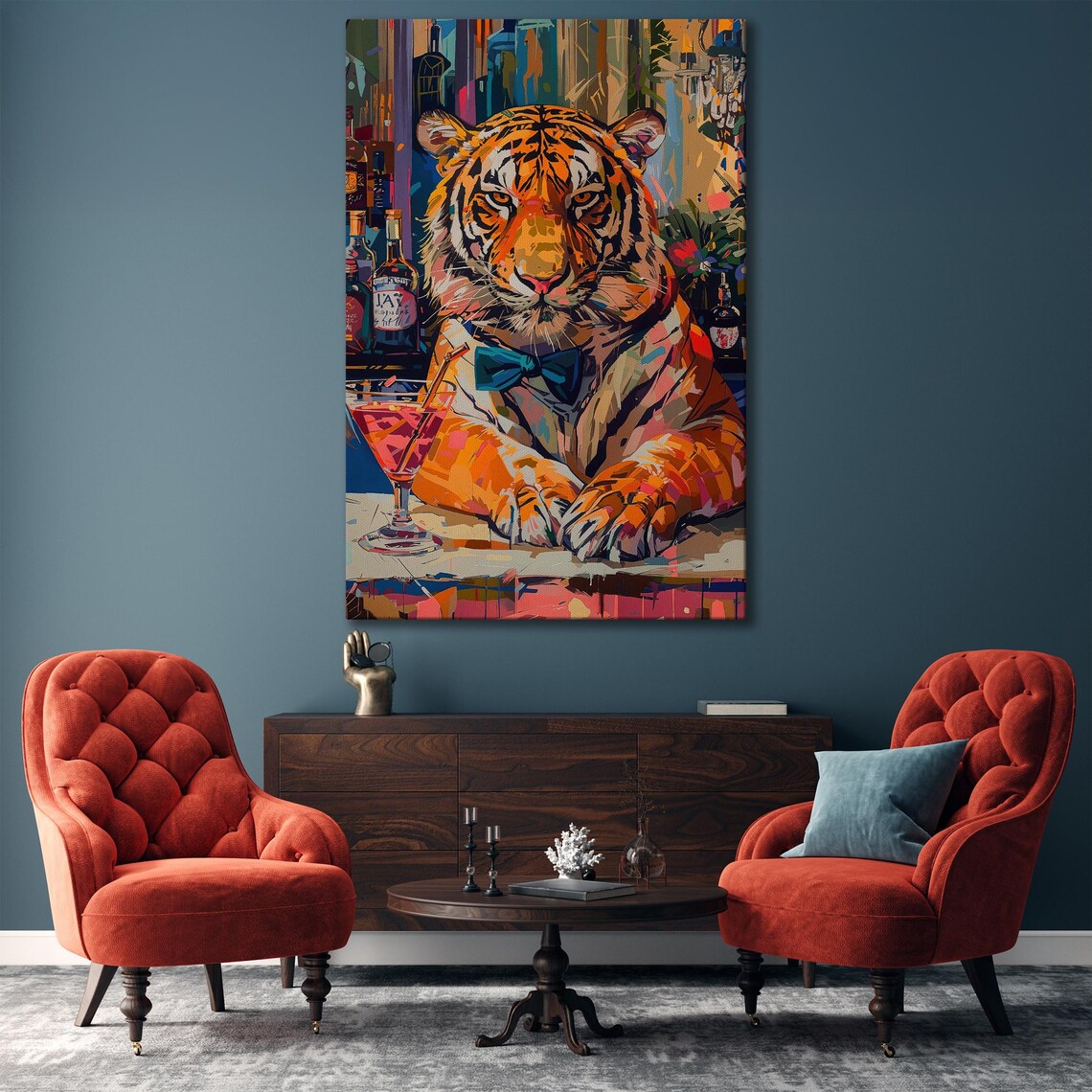 Colorful Abstract Tiger With Drink, Surreal Bar Print - Image 4