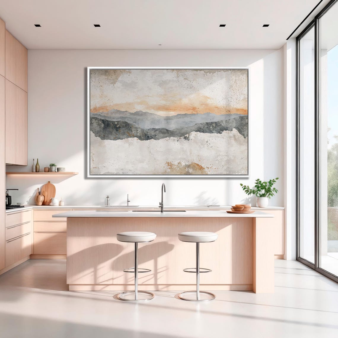 Hazy Watercolor Mountains Abstract Landscape In Modern Style Framed Print Large Nature Wall Art Home Decor Ready To Hang Gift - Image 3