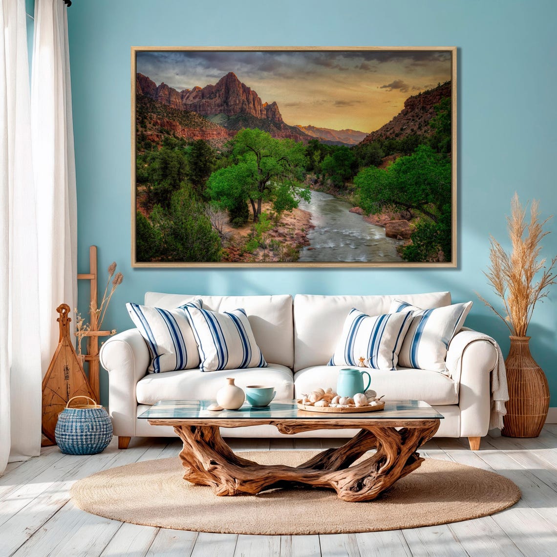 Zion National Park River Red Rock Canyon Sunset Large Wall Art - Image 2