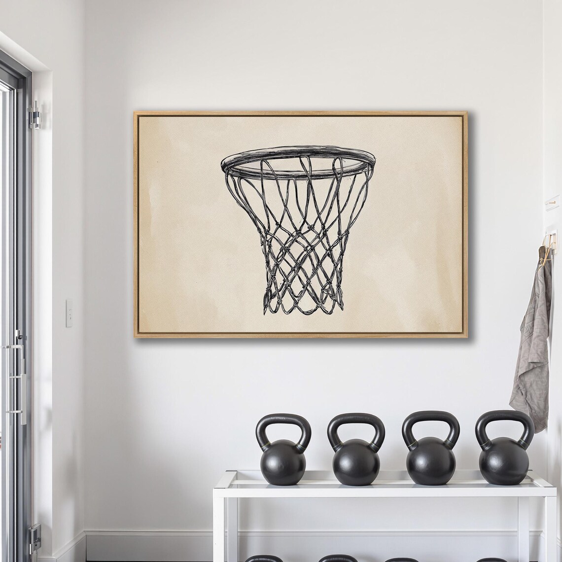 Minimalist Line Sketch Basketball Hoop Net Art Sports Poster - Image 2