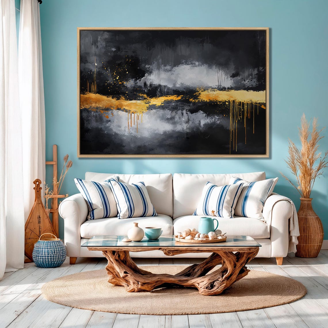 Black and Gold Abstract Horizon Expressionist Luxury Art Poster - Image 3