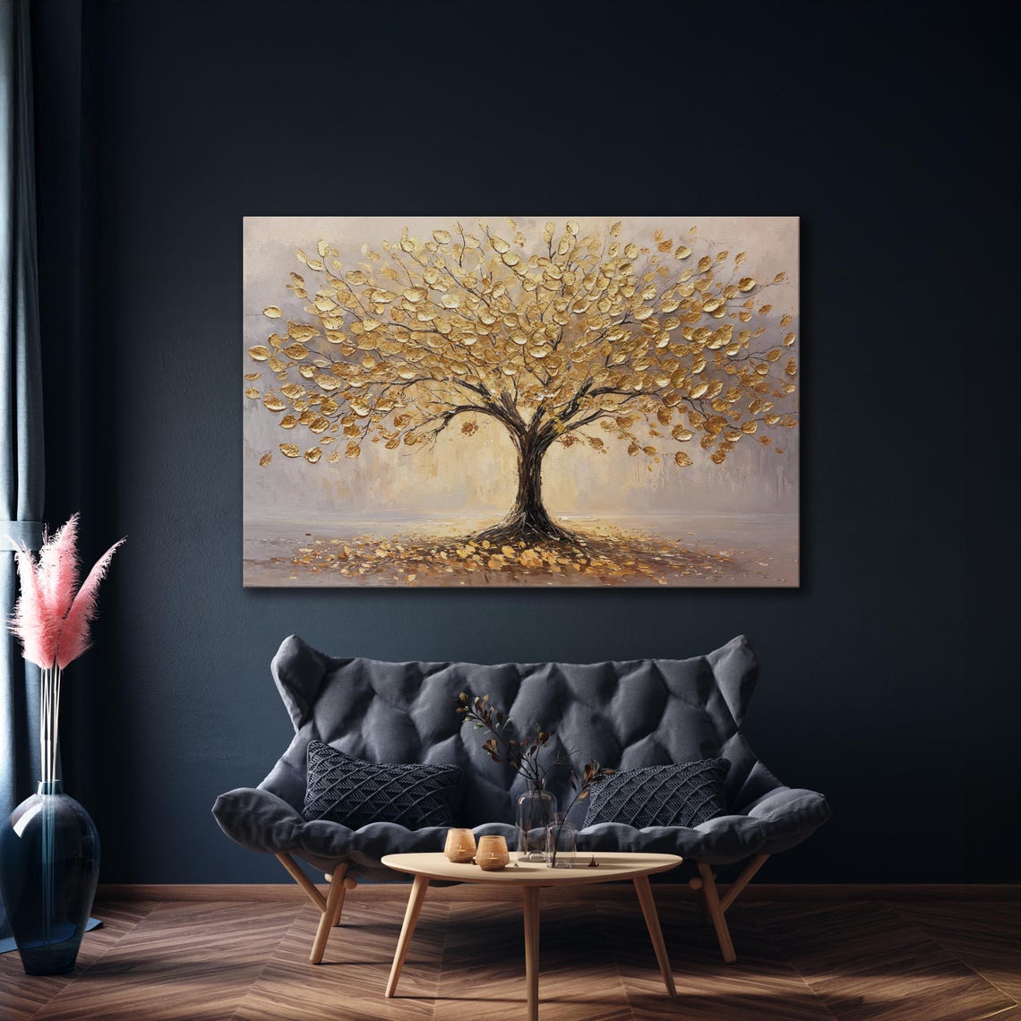 Gold Leaf Tree in Mist with Fallen Golden Leaves Nature Art Poster - Image 4