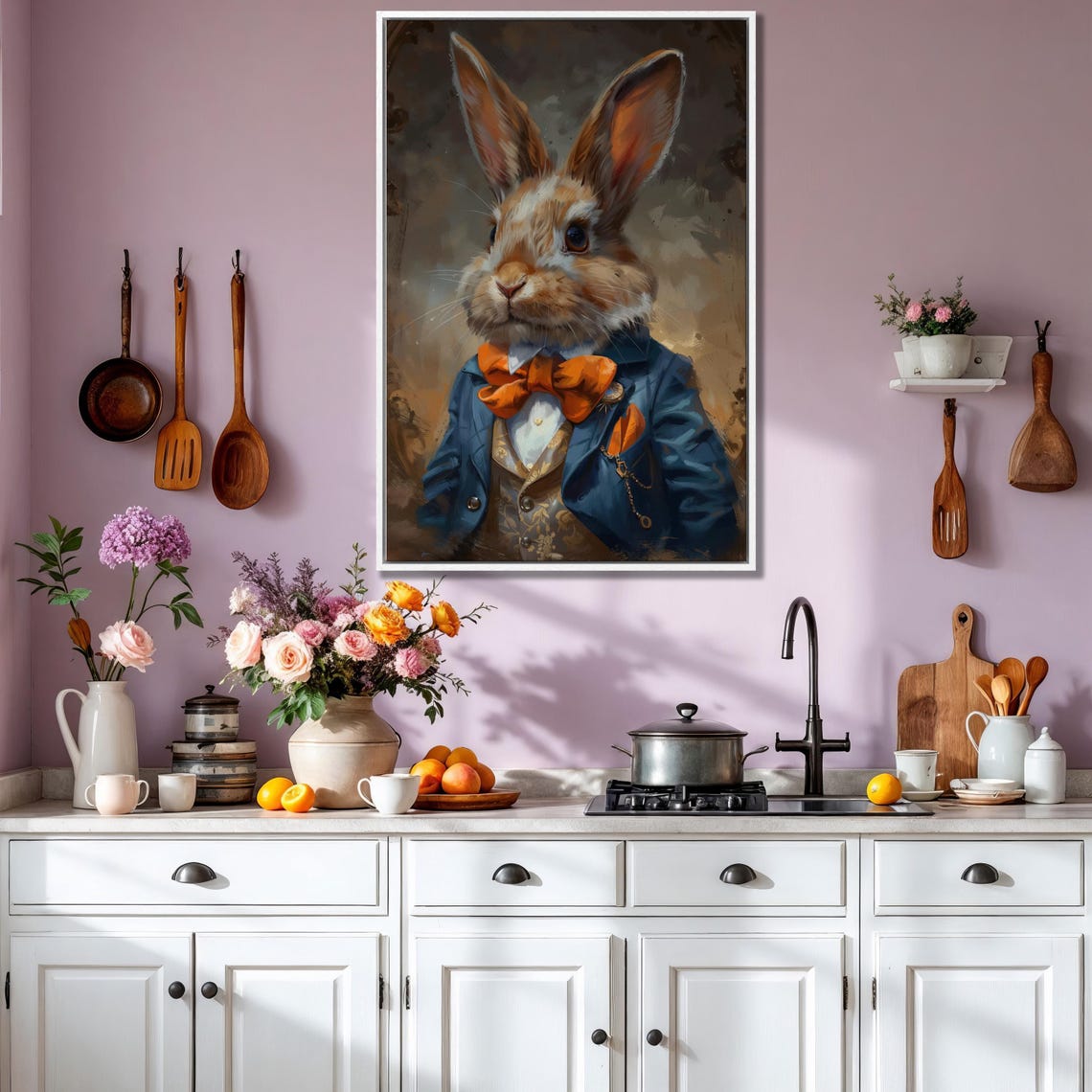 Dapper Rabbit In Blue Suit And Orange Bowtie Elegant Portrait Poster - Image 3