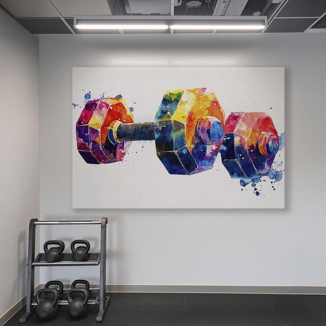Rainbow Watercolor Dumbbell Pair Vibrant Fitness Art Sports Poster - Image 6