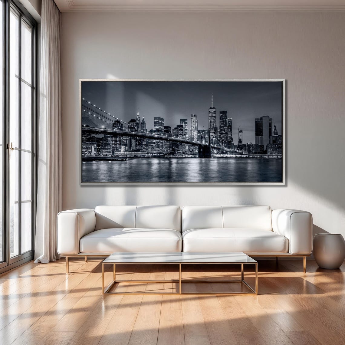 New York City Black White Brooklyn Bridge Skyline Triptych Poster - Image 6