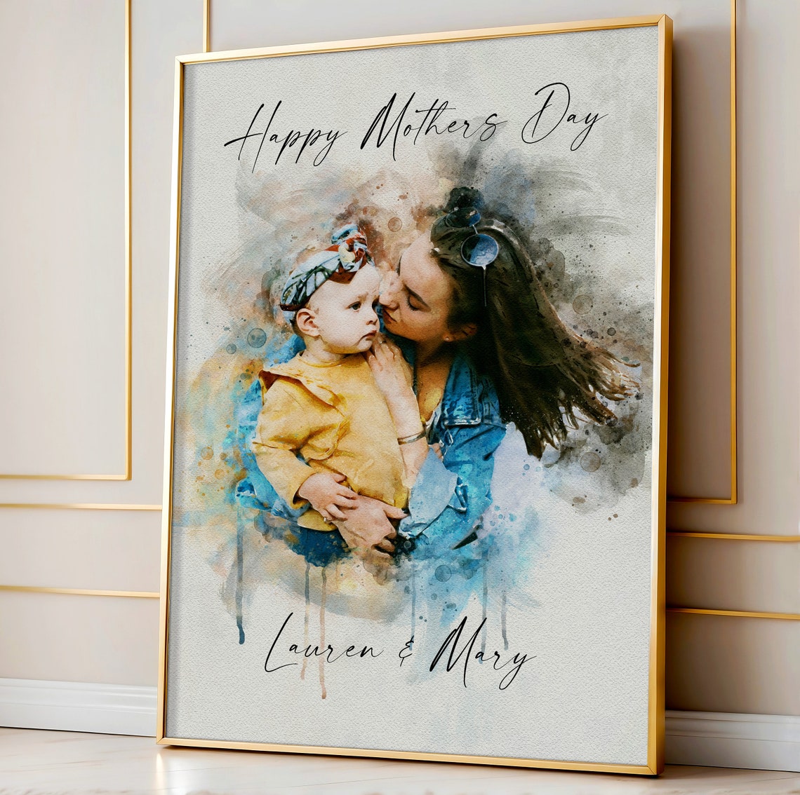 Mothers Day Watercolor Portrait Print Mom Gifts Family Painting From Photo Gift For Mother Grandmother Her Mother And Daughter Portrait