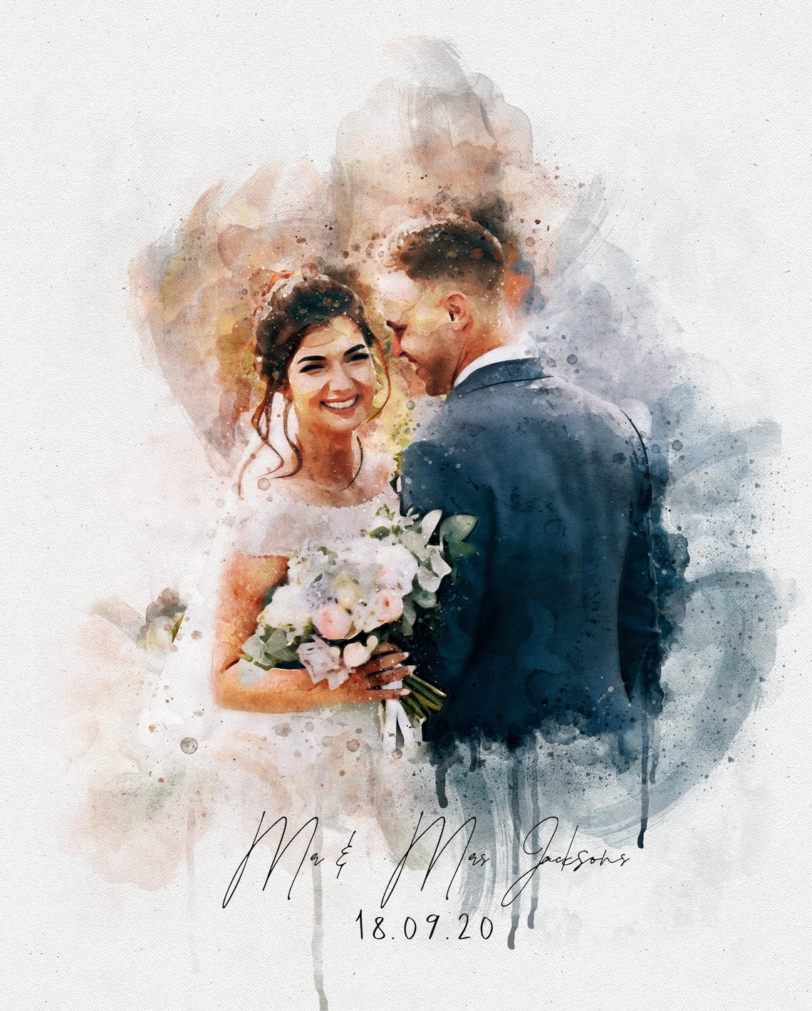 Custom Couple Portrait Watercolor Gift for Anniversary - Image 4