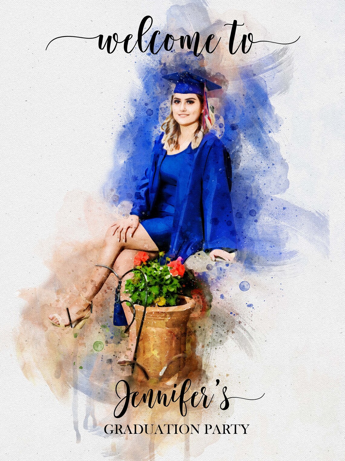 Grad Party Sign From Photo Graduation Party Welcome Sign Watercolour Graduation Sign Graduation Party Decor University Grad Party Sign - Image 3