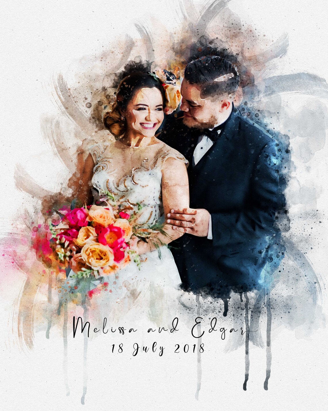 Romantic Couple Embracing Watercolor Portrait Warm Amber Tones Poster - Image 2