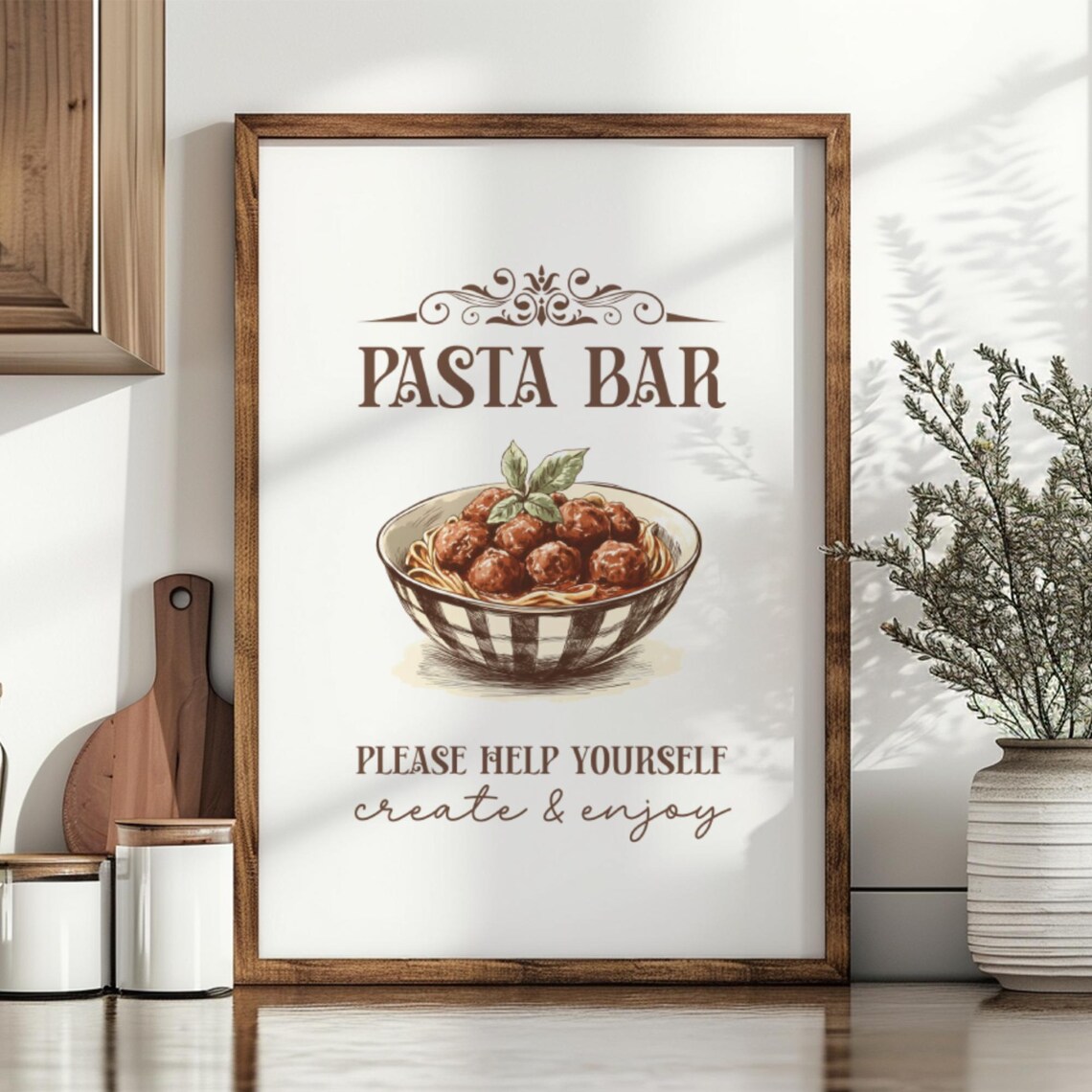 Pasta Bar Italian Kitchen Sign Spaghetti Meatballs Vintage Decor Poster