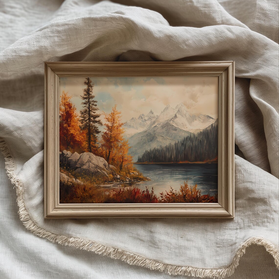 Fall Mountain Landscape Art Print, Vintage Rustic Nature
