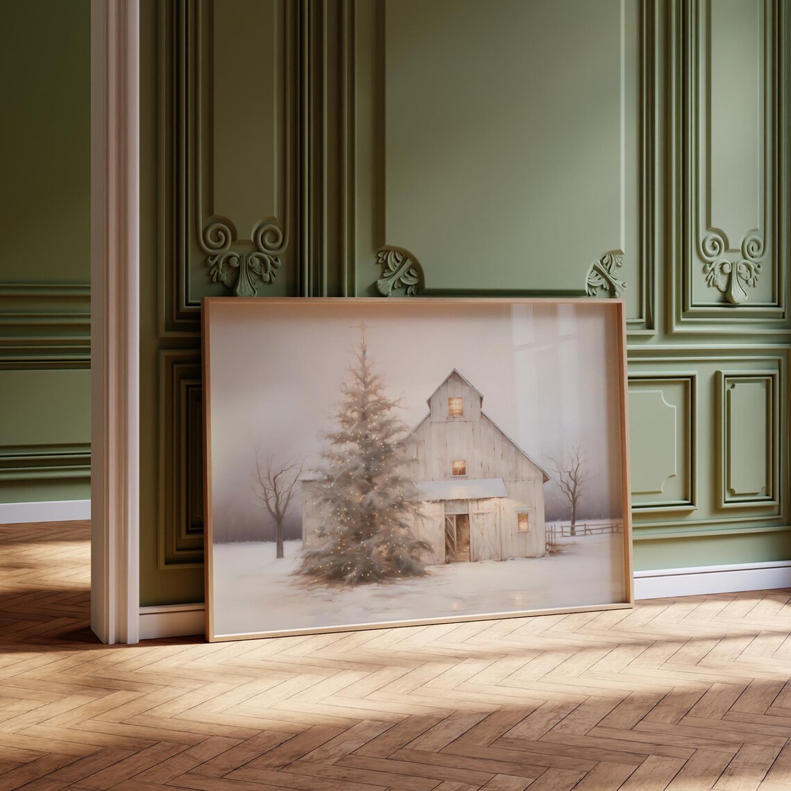 Winter Rustic Barn Christmas Tree Wall Art Print - Image 3