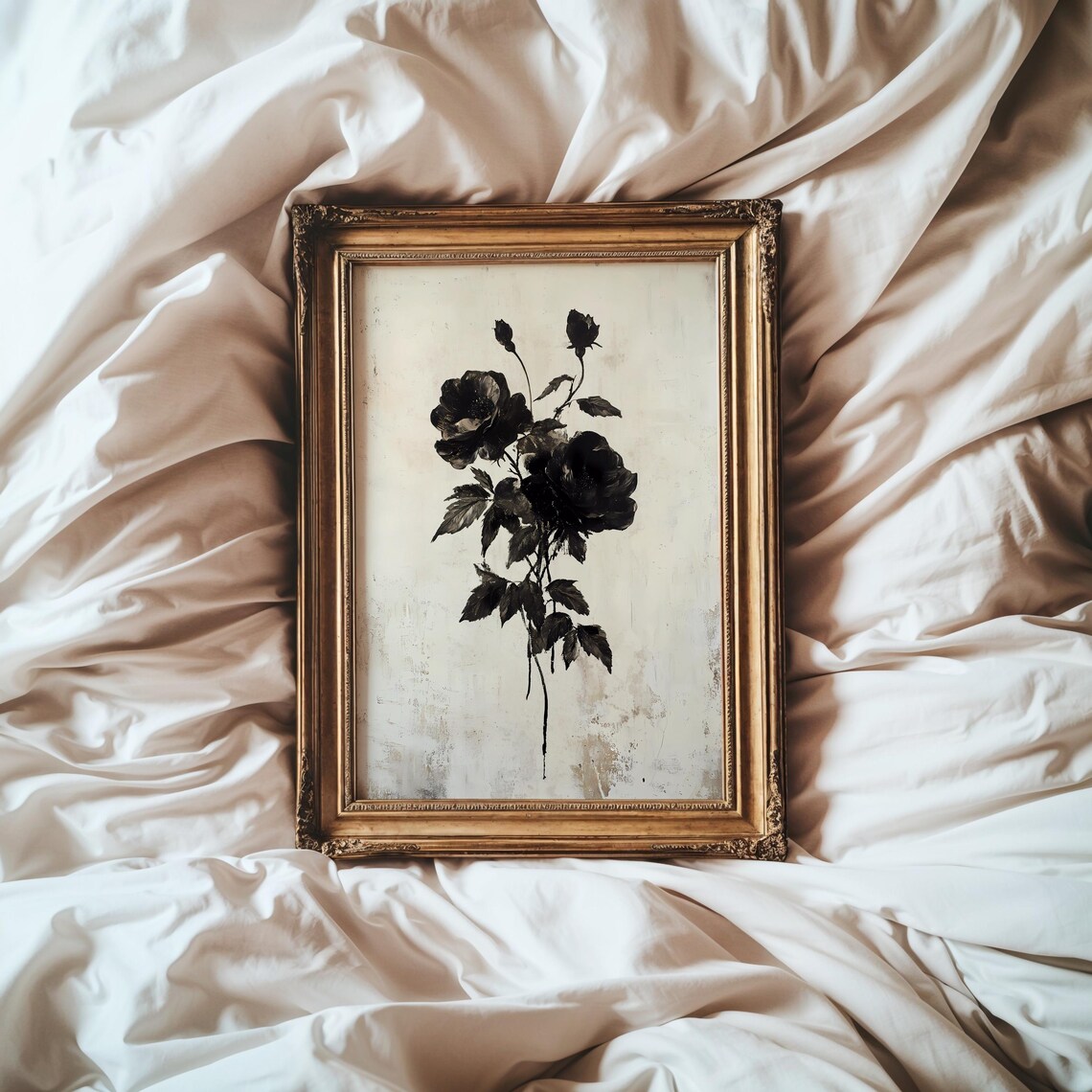 Gothic Black Rose Vintage Floral Art Print
