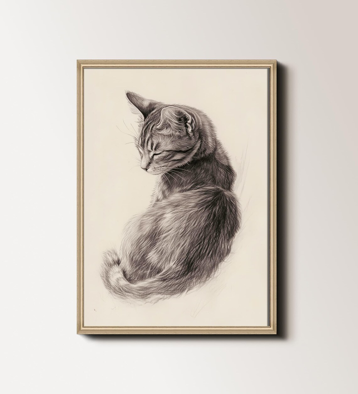 Vintage Cat Drawing, Minimalist Cat Sketch