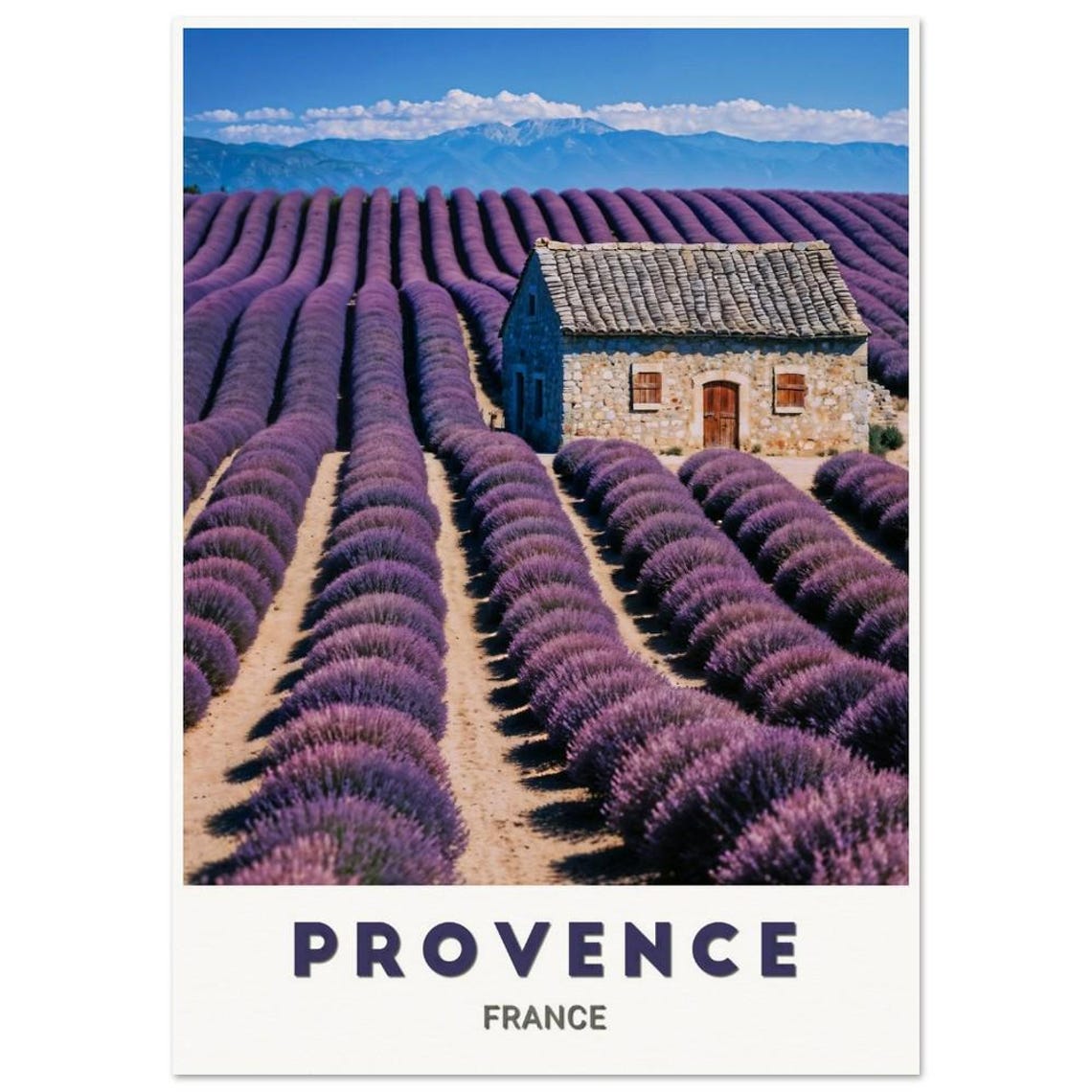 Provence France Stone Cottage Lavender Rows Mountain Art Poster