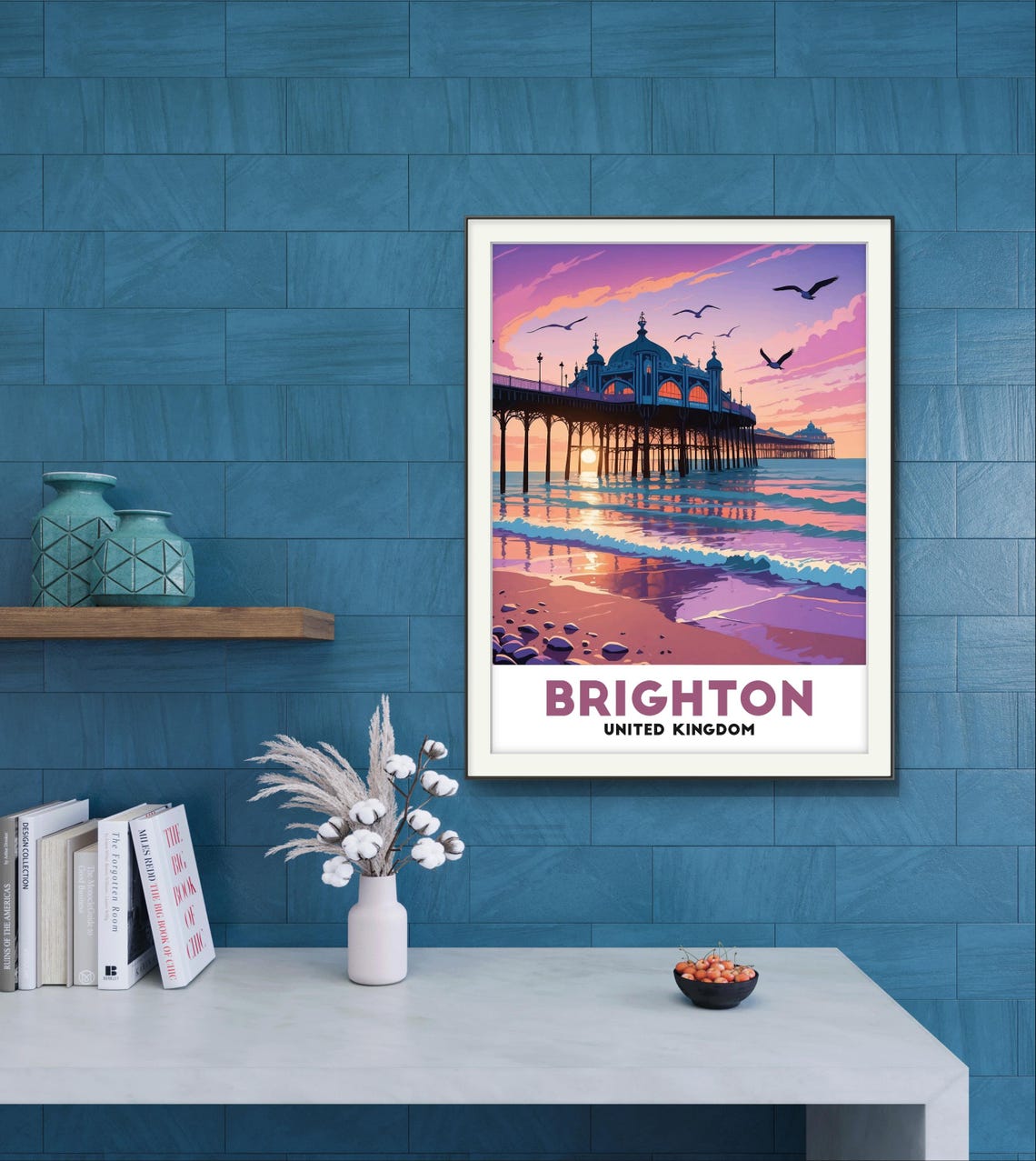Brighton United Kingdom Pier at Sunset With Waves and Seagulls Poster - Image 3
