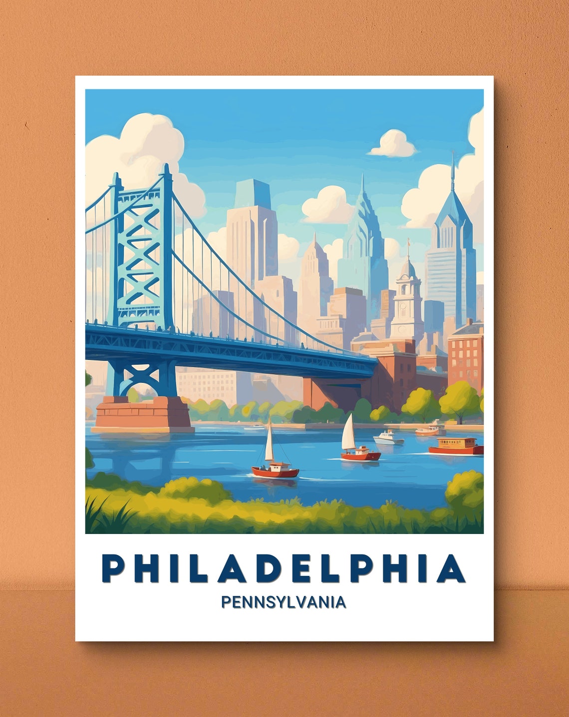 Philadelphia Pennsylvania Benjamin Franklin Bridge River Poster