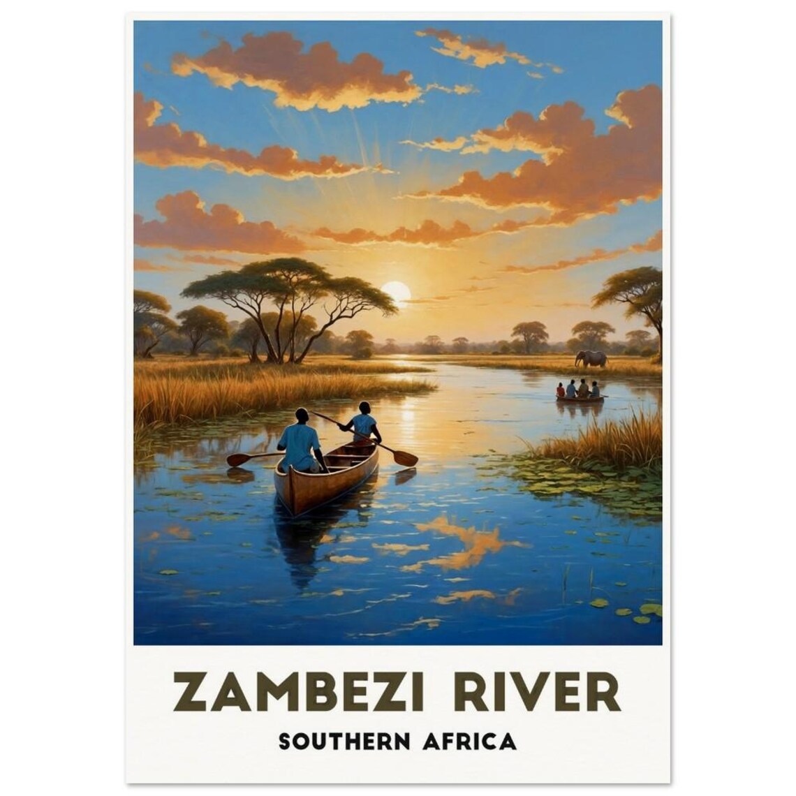 Zambezi River Southern Africa Canoe Sunset Adventure Travel Poster - Image 4
