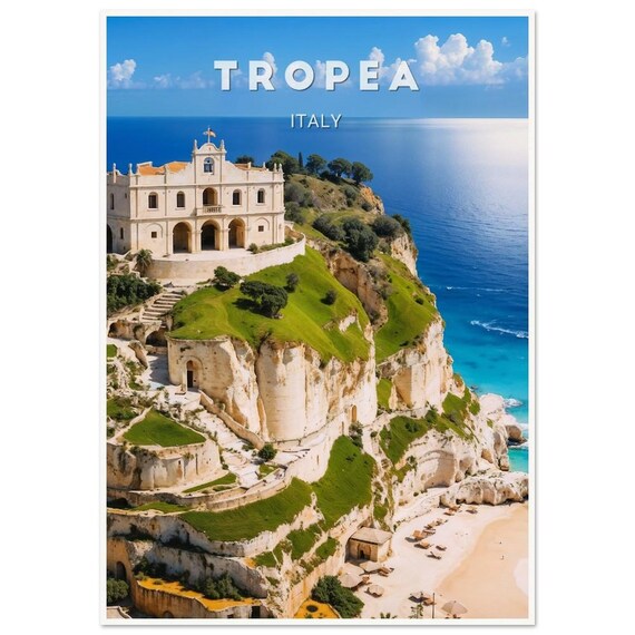 Tropea Italy Clifftop Sanctuary Over Blue Sea Coastline Poster