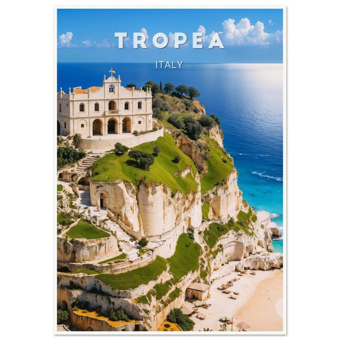 Tropea Italy Clifftop Sanctuary Over Blue Sea Coastline Poster