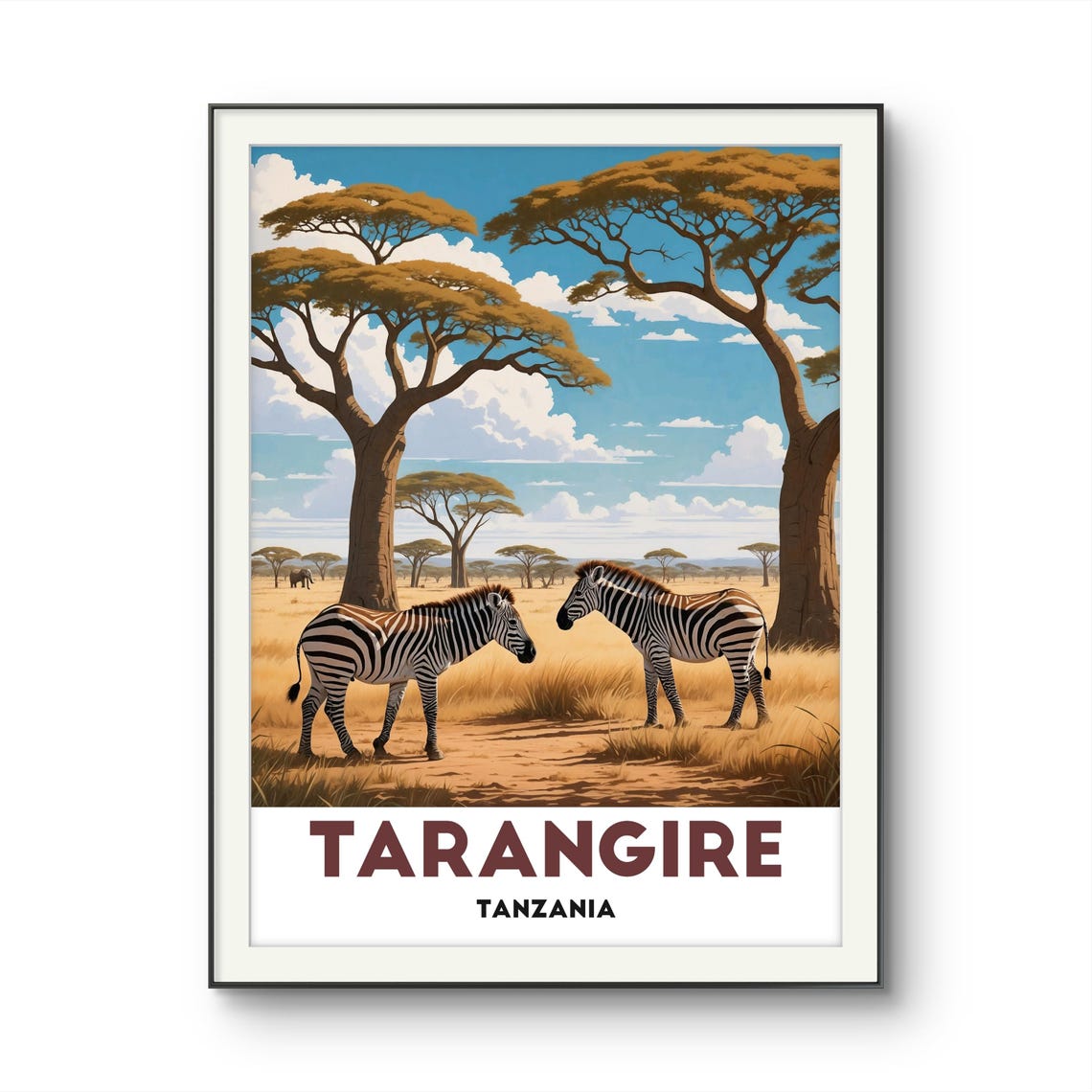 Tarangire Tanzania Zebras Under Acacia Trees Safari Art Poster