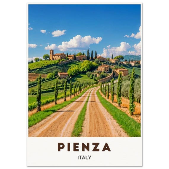 Pienza Poster Picturesque Landscape Of Tuscanys Iconic Hilltop Town Surrounded By Rolling Vineyards And Cypress Trees