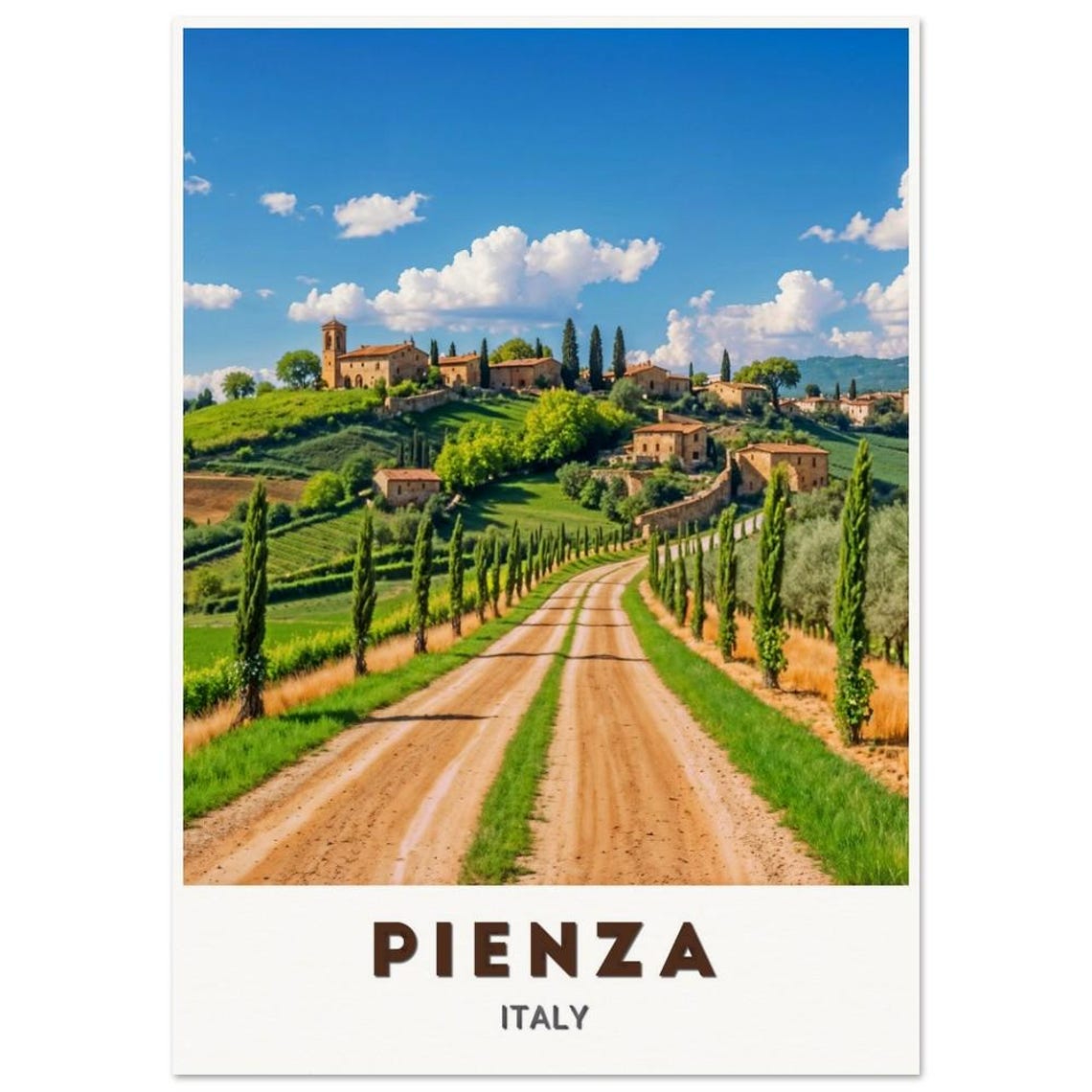 Pienza Italy Cypress Tree Lined Road Tuscan Hilltop Town Poster