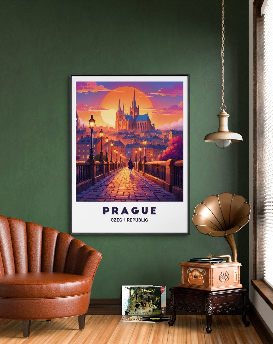 Prague Charles Bridge Sunset Cathedral Czech Republic Poster