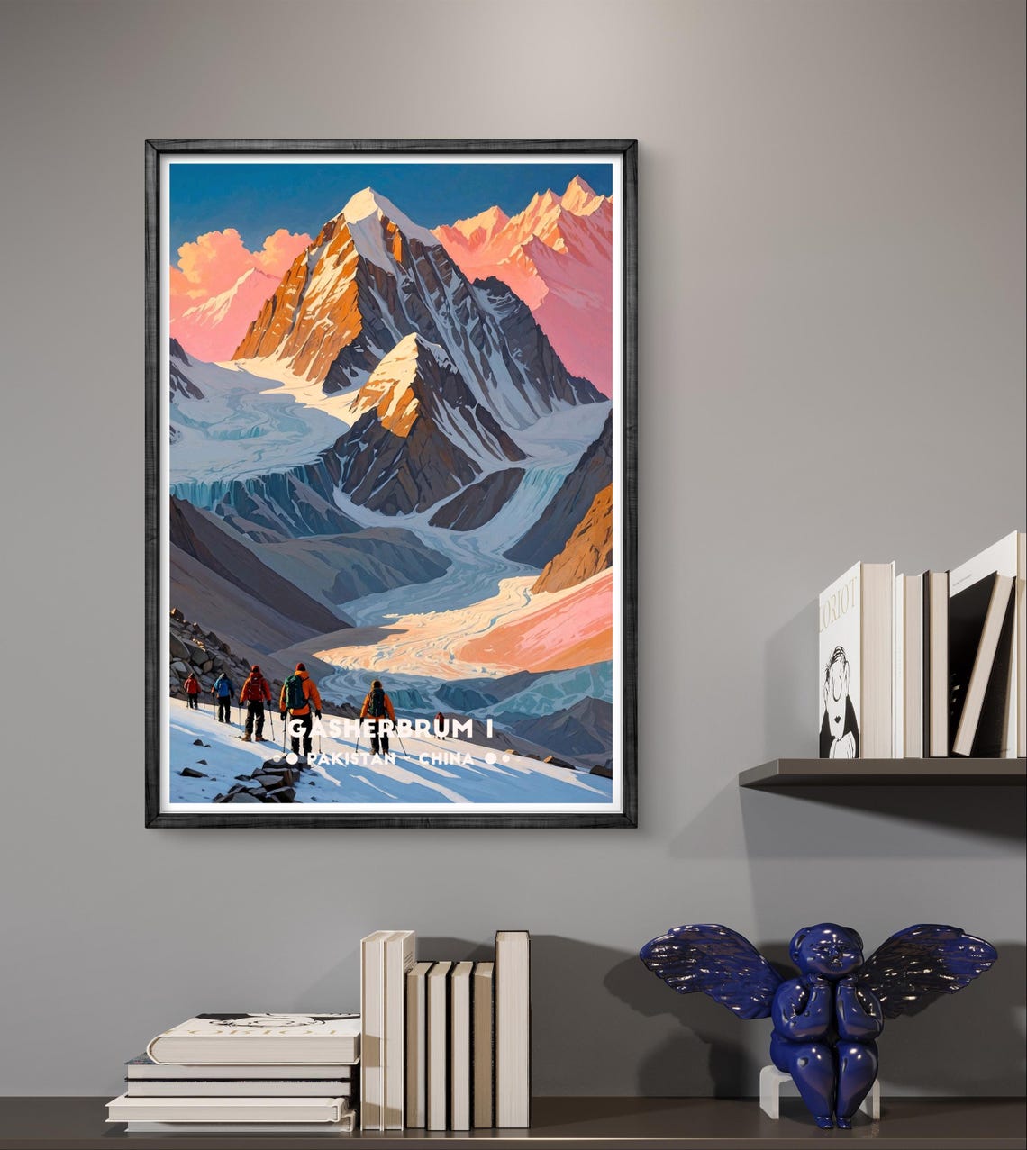 Gasherbrum I Karakoram Alpenglow Glacier Climbers At Base Poster - Image 3