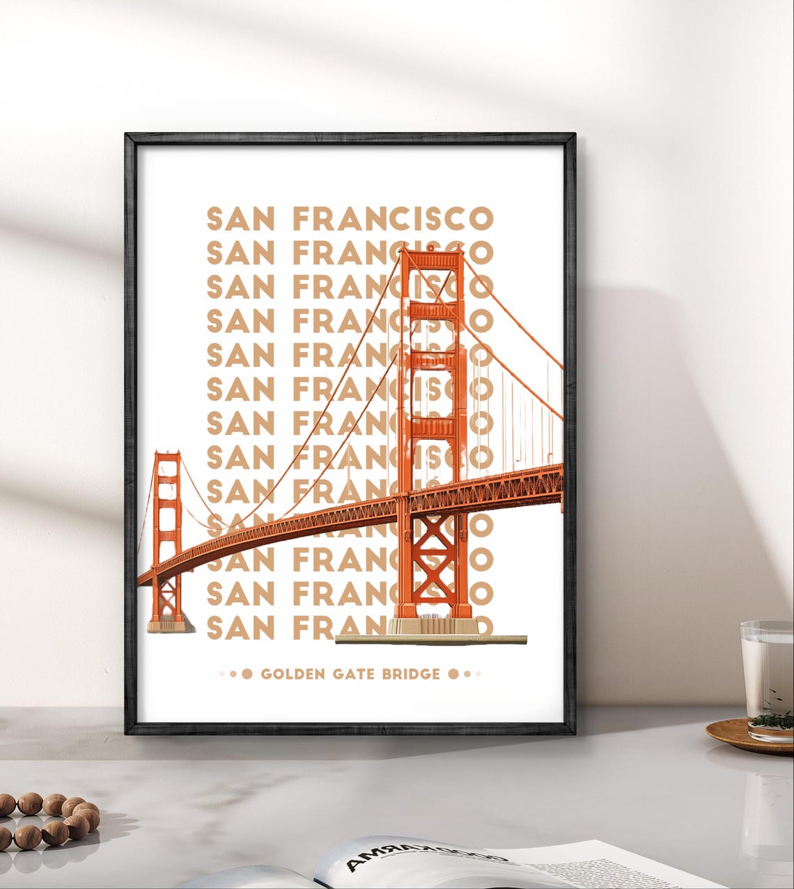 San Francisco Wall Art Poster Golden Gate Bridge Retro Style Illustration For Travel Lovers - Image 2