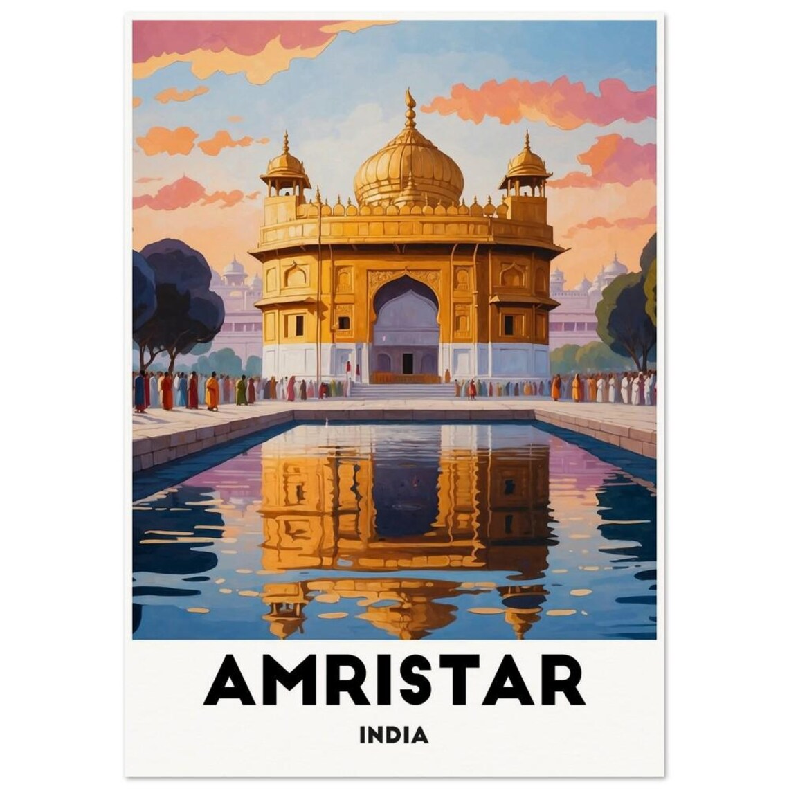 Amritsar India Golden Temple And Sacred Pool At Dusk Travel Poster - Image 3