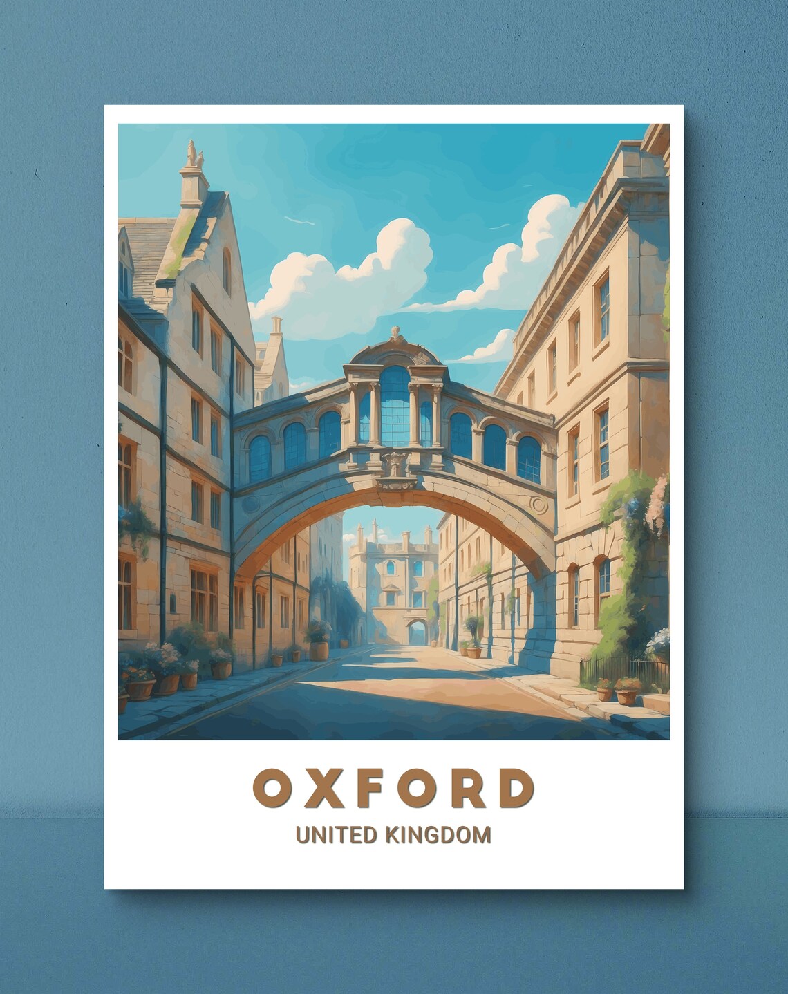Oxford United Kingdom Bridge of Sighs Historic Street Art Poster