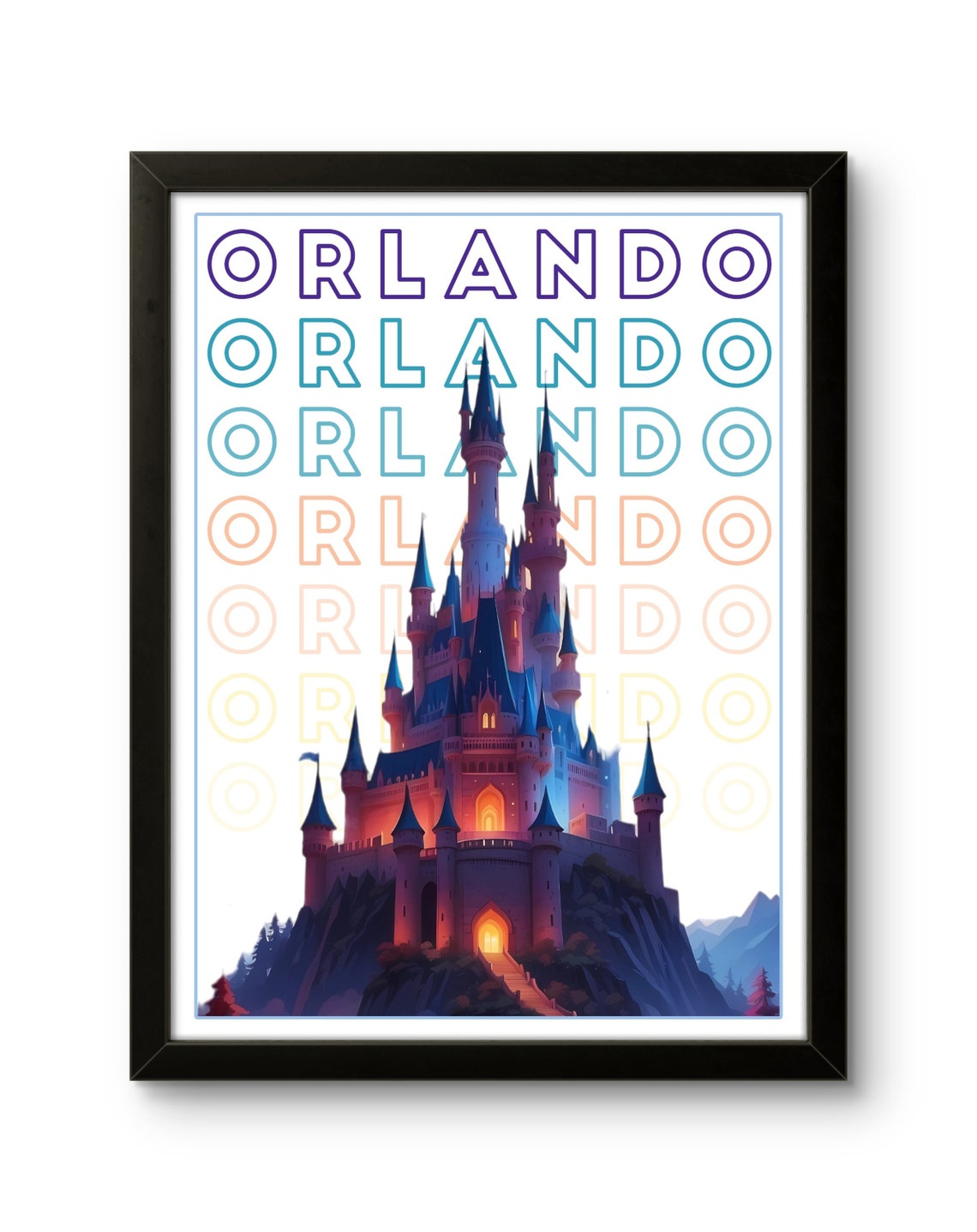 Orlando Florida Fairytale Castle Retro Travel Typography Poster