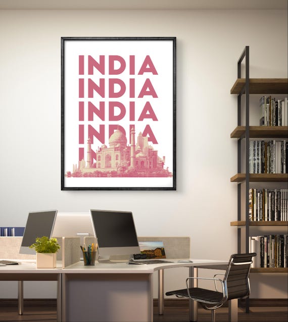 India Taj Mahal Poster Modern Travel Art Print In Bold Pink Tones